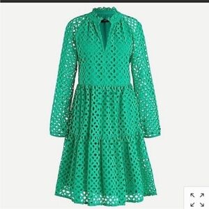 NWT J Crew Kelly Green Eyelet Long Sleeve Mini Dress Size L